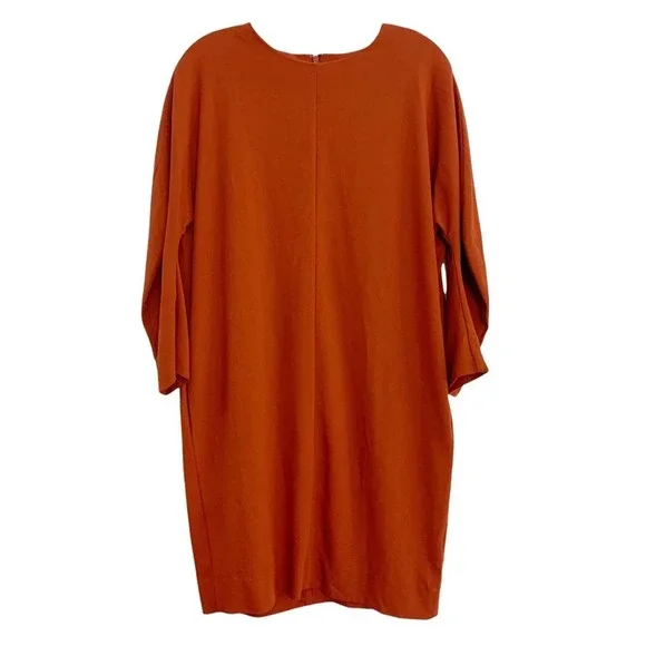 slim fit dress slacks Burnt Orange Pleated Long Sleeve Mini Dress main image 1